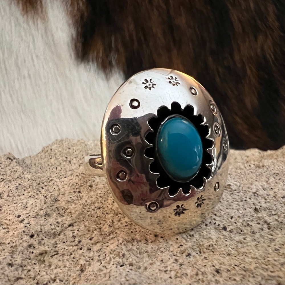 ❤️ Kingman Turquoise Shadowbox Statement Navajo Western Sterling Ring Size 9.5 - Picture 3 of 13